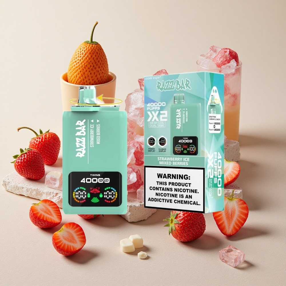 Razz Bar 40000 Puffs Dispositivo Vapo USA E GETTA Fragola Ghiaccio_Bacche Miste con Display di Potenza e Batteria 650 Mah