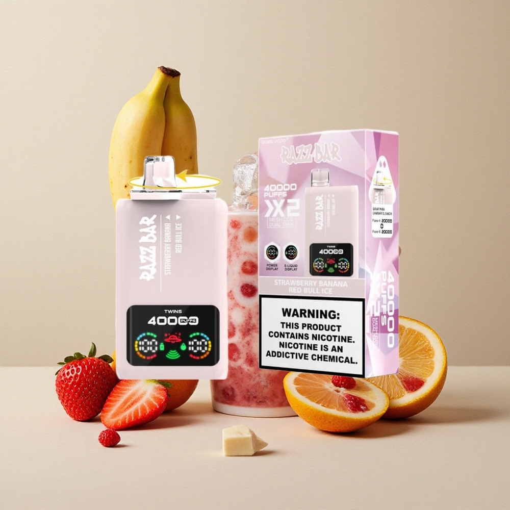 Razz Bar 40000 Puffs Dispositivo di Vapo Monouso Fragola Banana_Red Bull Ghiaccio con Schermo di Potenza e Batteria da 650 Mah