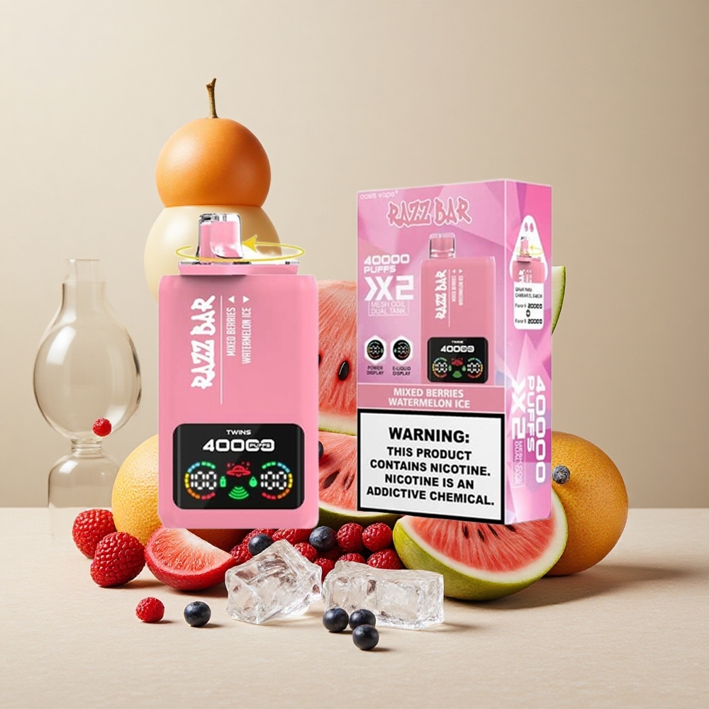 Razz Bar 40000 Puffs Dispositivo di Vapo Monouso Frutti di Bosco_Melone Ghiaccio con Schermo Display e Doppia Bobina Mesh 1.0Ohm