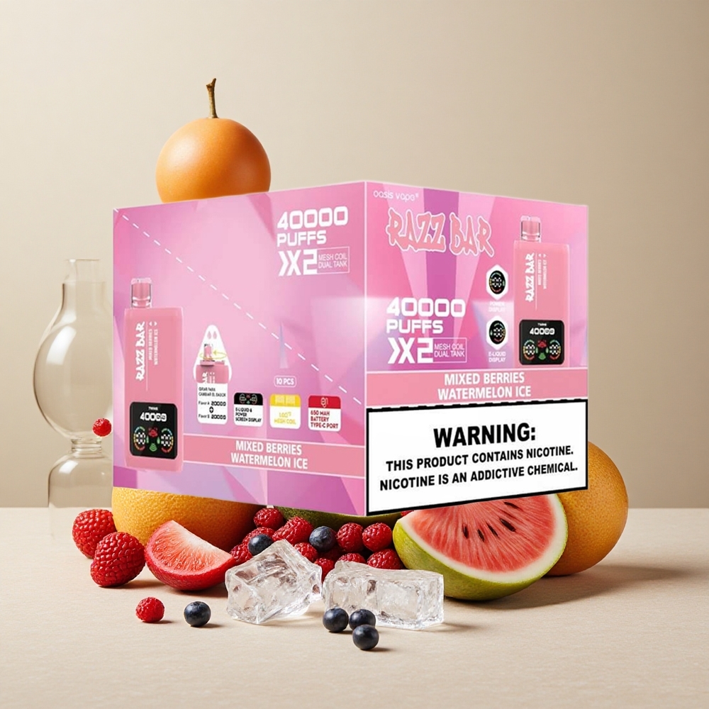 Razz Bar 40000 Puffs Dispositivo di Vapo Monouso Frutti di Bosco_Melone Ghiaccio con Schermo Display e Doppia Bobina Mesh 1.0Ohm