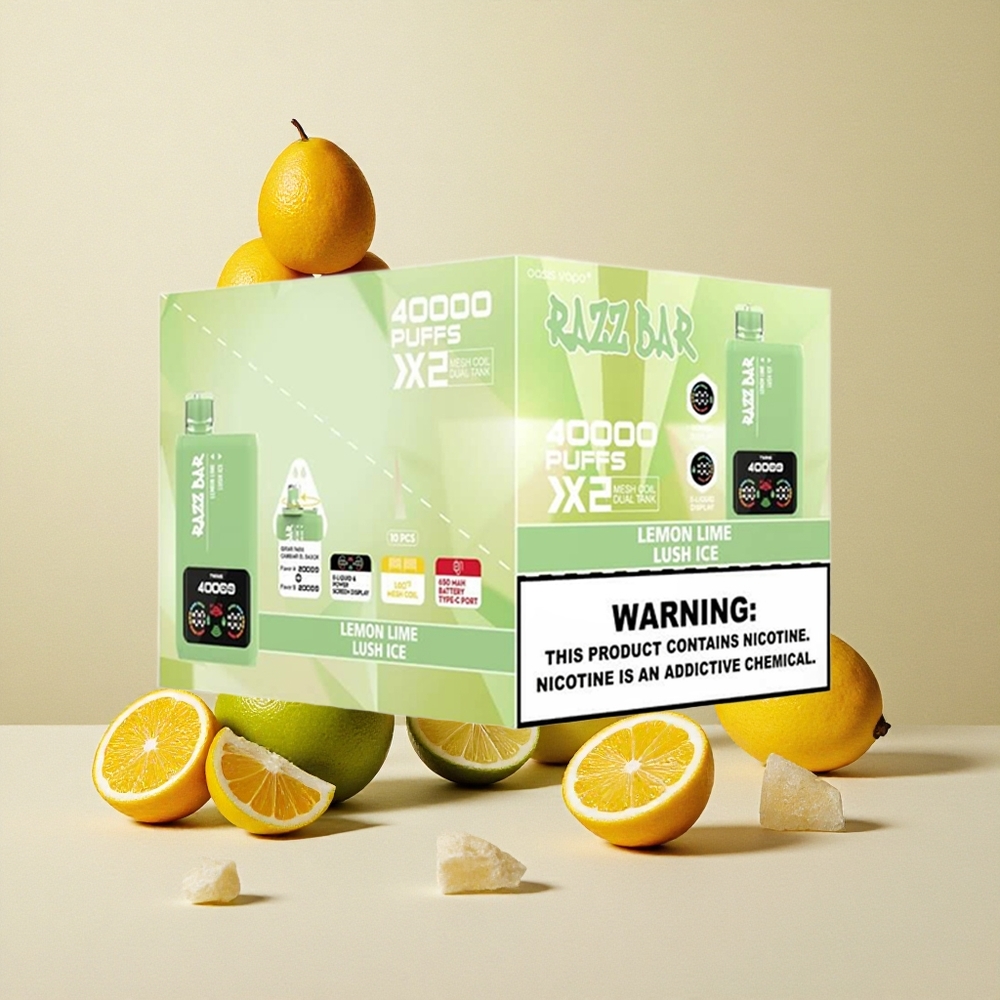Razz Bar 40000 Puffs Dispositivo di Vapo Monouso Limone Lime_Ghiaccio Rigoglioso con Schermo di Potenza e Batteria da 650 Mah