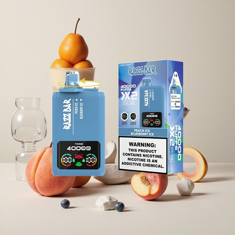 Razz Bar 40000 Puffs Pesca Ghiaccio_Mirtillo Ghiaccio con Schermo di Potenza e Bobina Mesh 1.0Ohm