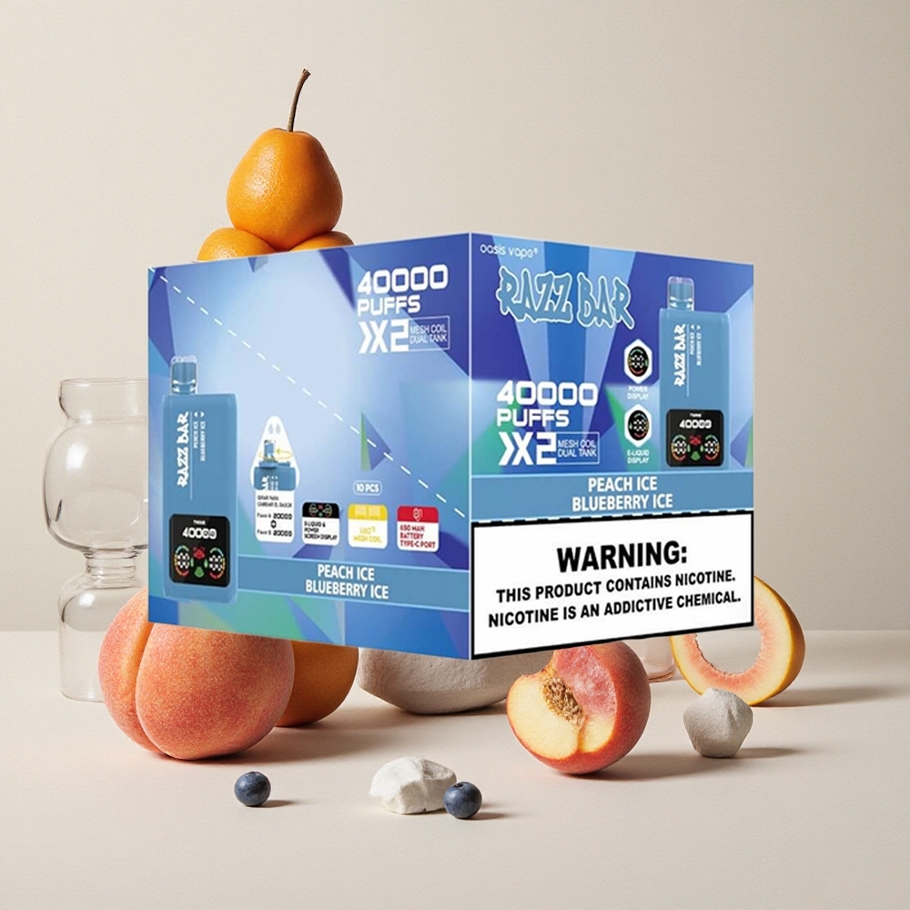 Razz Bar 40000 Puffs Pesca Ghiaccio_Mirtillo Ghiaccio con Schermo di Potenza e Bobina Mesh 1.0Ohm