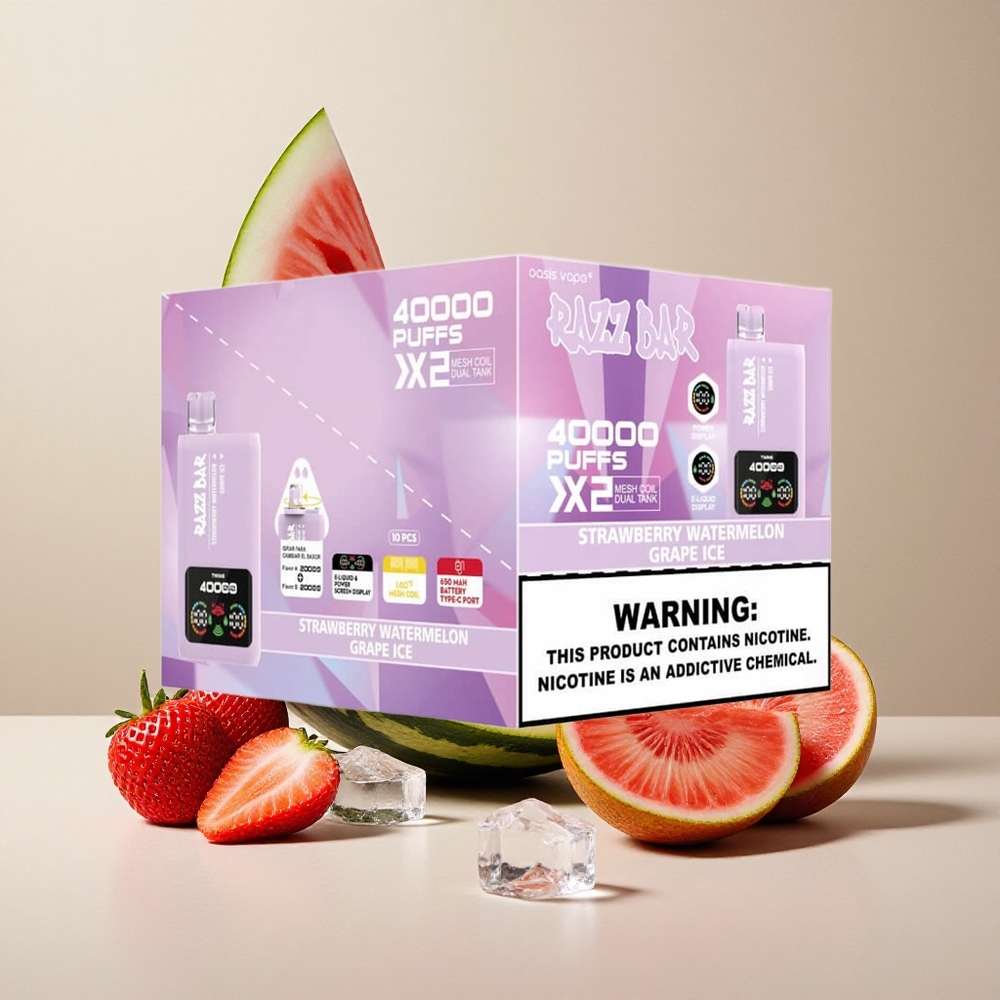 Razz Bar 40000 Puffs Sigaretta elettronica usa e getta Fragola Anguria_Ghiaccio Uva con Schermo di Potenza e Batteria 650 Mah