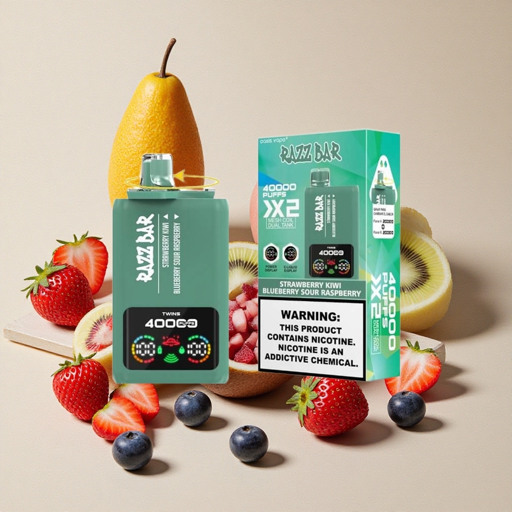 Razz Bar 40000 Puffs Sigaretta elettronica usa e getta Fragola Kiwi_Mirtillo Lampone Acido con Schermo Display e Doppia Bobina Mesh 1.0Ohm