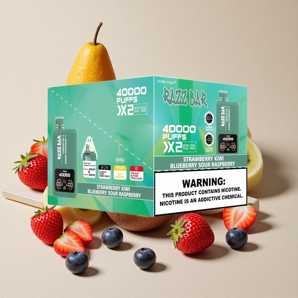 Razz Bar 40000 Puffs Sigaretta elettronica usa e getta Fragola Kiwi_Mirtillo Lampone Acido con Schermo Display e Doppia Bobina Mesh 1.0Ohm