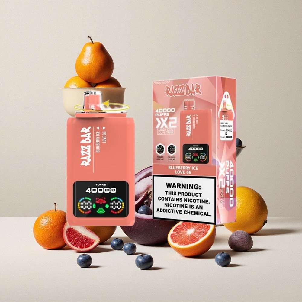 Razz Bar 40000 Puffs Sigaretta elettronica usa e getta Mirtillo Ghiaccio_Love 66 con Schermo di Potenza e Batteria 650 Mah Tipo-C