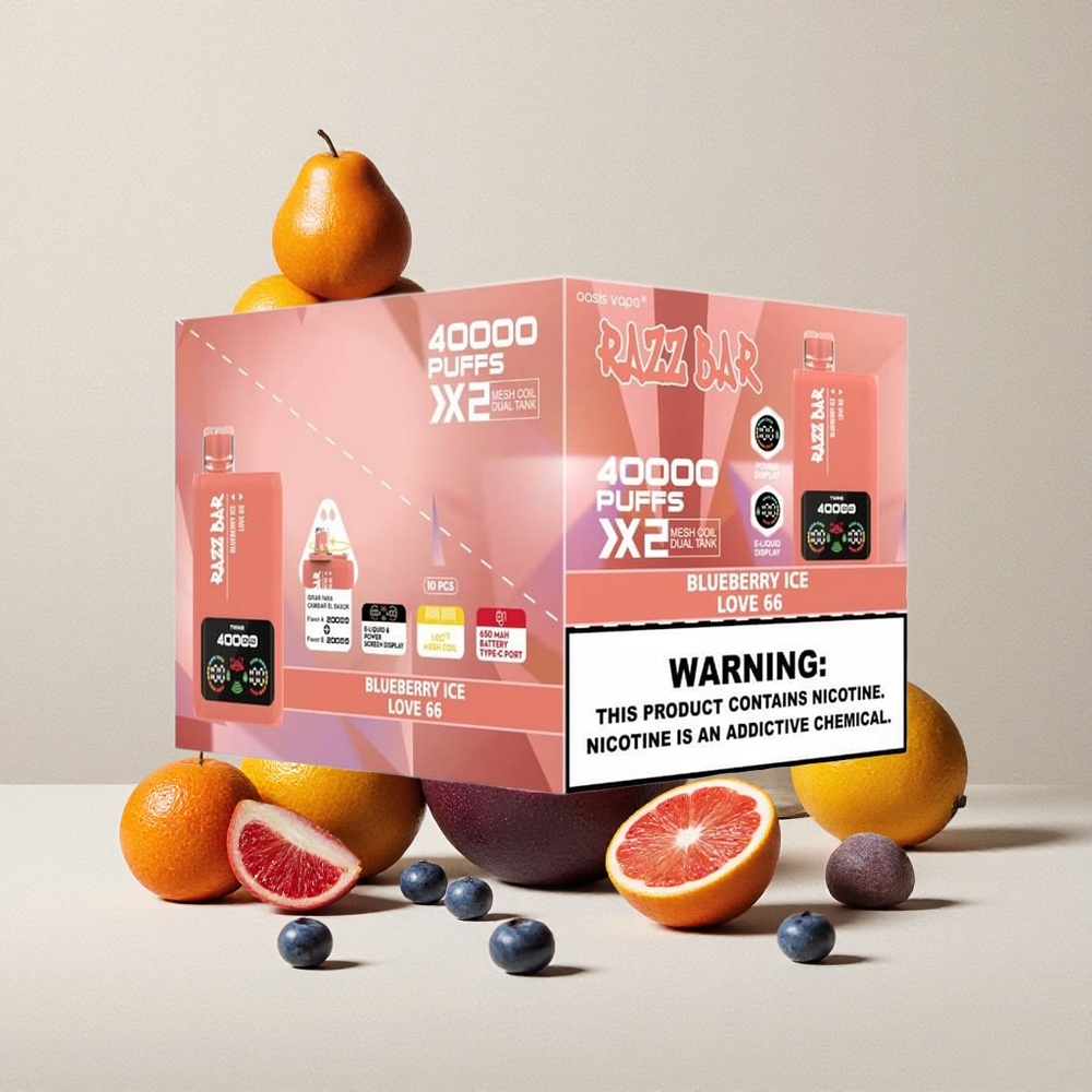 Razz Bar 40000 Puffs Sigaretta elettronica usa e getta Mirtillo Ghiaccio_Love 66 con Schermo di Potenza e Batteria 650 Mah Tipo-C