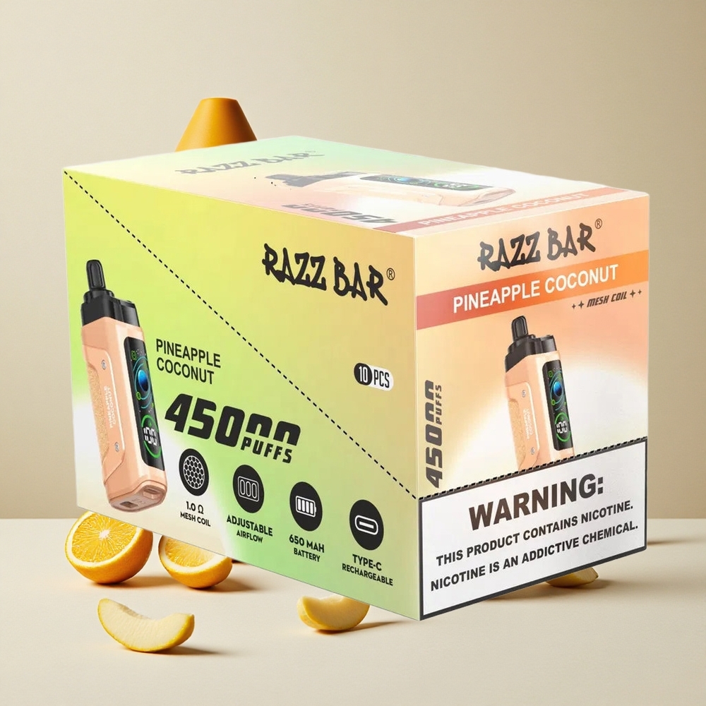 Razz Bar 45000 Puffs Sigaretta Elettronica Monouso Ananas Cocco con Bobina Mesh 1.0 Ohm e Batteria Ricaricabile 650 Mah