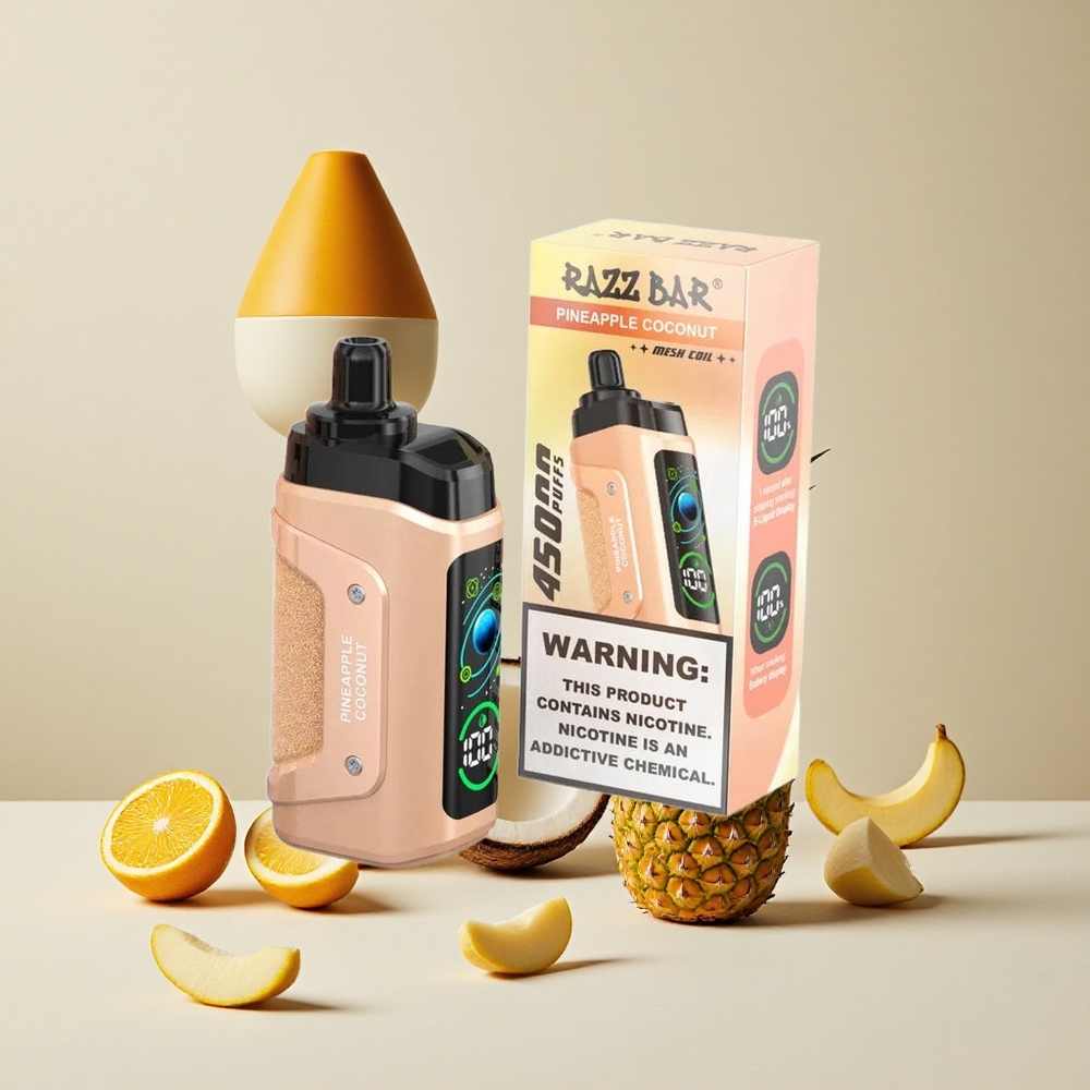 Razz Bar 45000 Puffs Sigaretta Elettronica Monouso Ananas Cocco con Bobina Mesh 1.0 Ohm e Batteria Ricaricabile 650 Mah