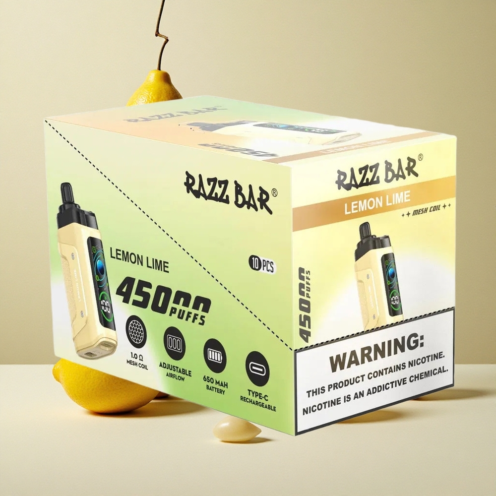 Razz Bar 45000 Puffs Sigaretta Elettronica Monouso Limone Lime con Bobina Mesh 1.0 Ohm e Batteria Ricaricabile 650 Mah