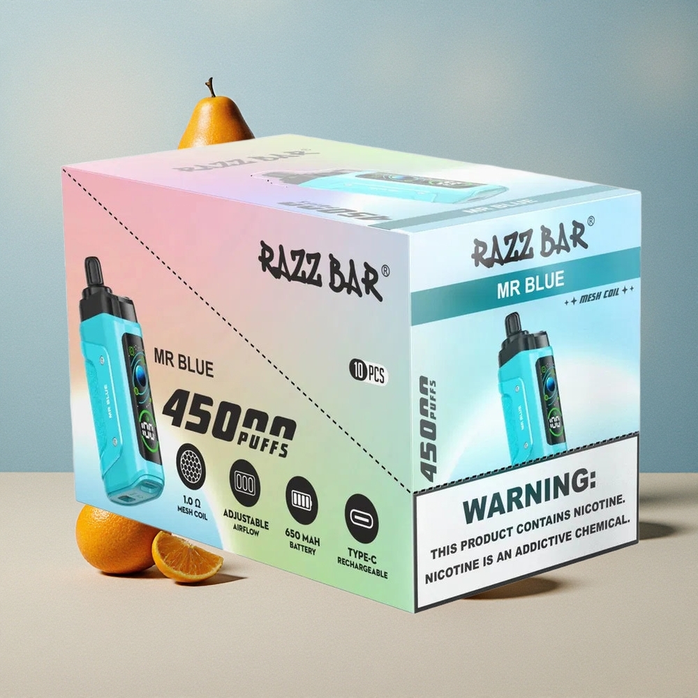 Razz Bar 45000 Puffs Sigaretta Elettronica Monouso Mr Blu con Bobina Mesh 1.0 Ohm e Flusso d\'Aria Regolabile