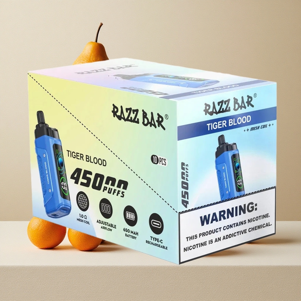 Razz Bar 45000 Puffs Sigaretta Elettronica Monouso Sangue di Tigre con Bobina Mesh 1.0 Ohm e Batteria Ricaricabile 650 Mah