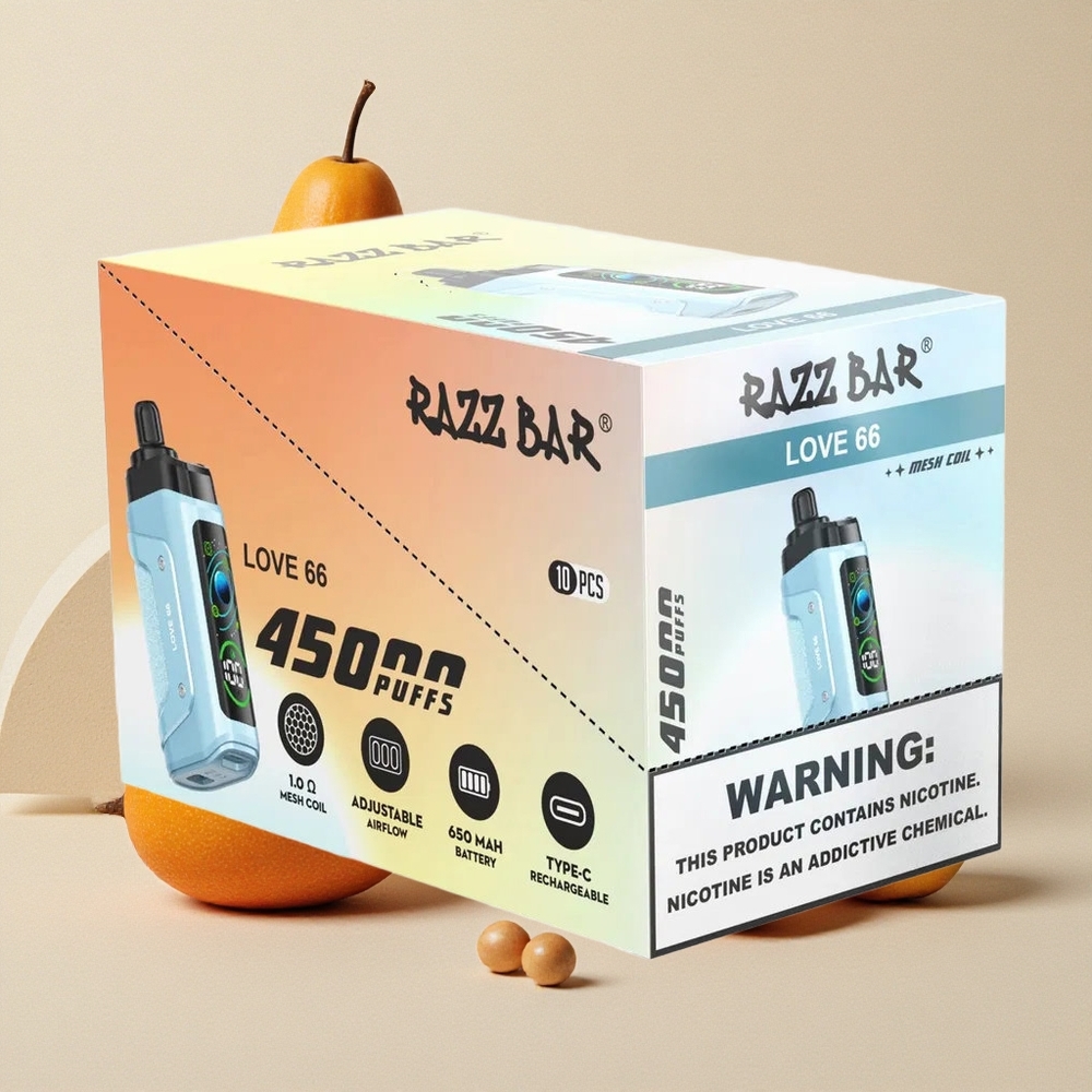 Razz Bar 45000 Puffs Sigaretta elettronica usa e getta Amore 66 con Bobina Mesh 1.0 Ohm e Resistenza alla Nicotina 20 mg/ml