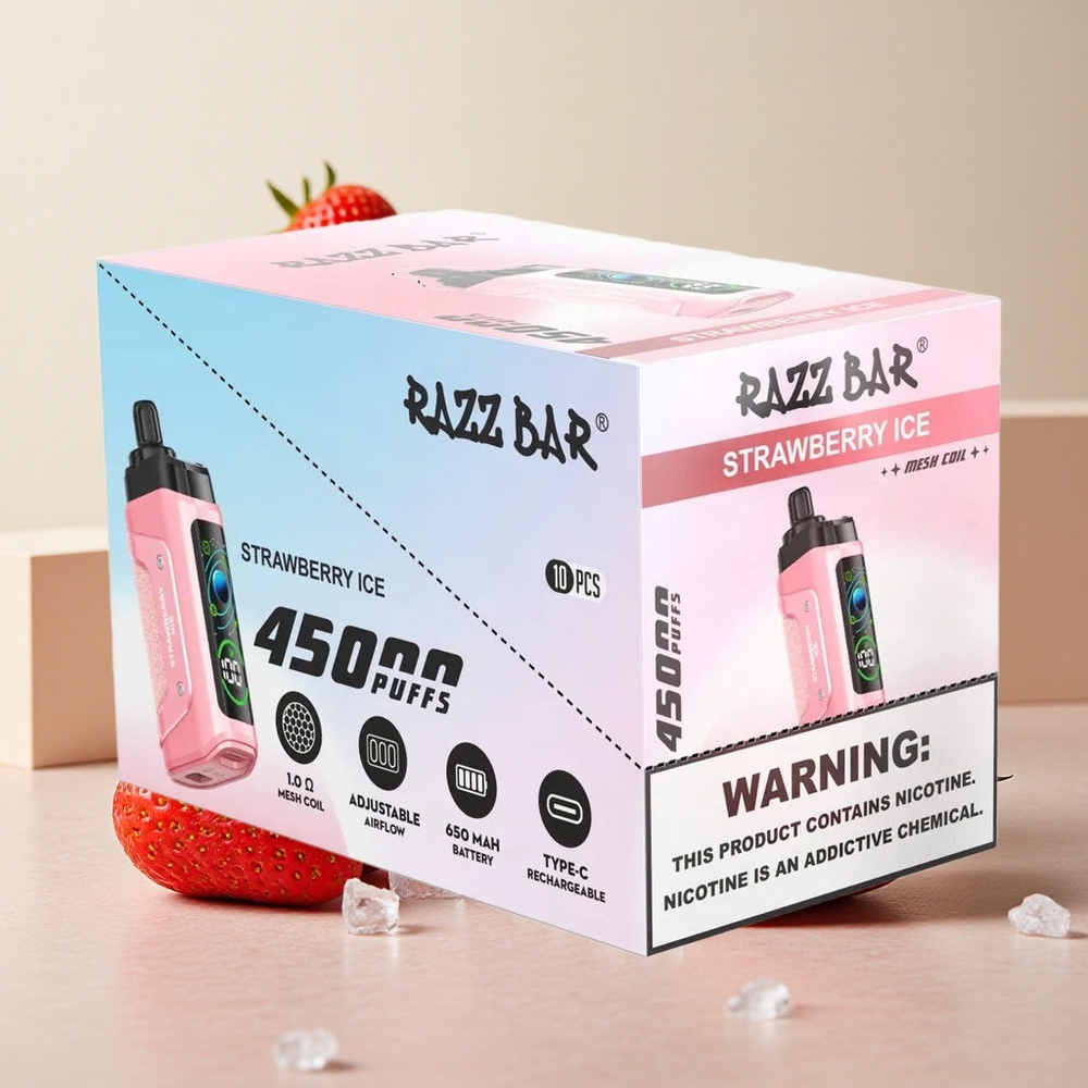 Razz Bar 45000 Puffs Sigaretta elettronica usa e getta Fragola Ghiaccio con Bobina Mesh 1.0 Ohm