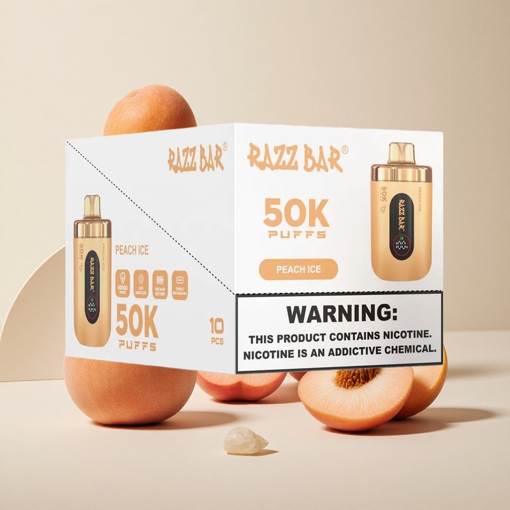 Razz Bar 50K Puffs Dispositivo di Svapo Monouso Pesca Ghiaccio con Bobina Mesh 1.0 Ohm e Batteria 650 Mah Ricaricabile Tipo-C