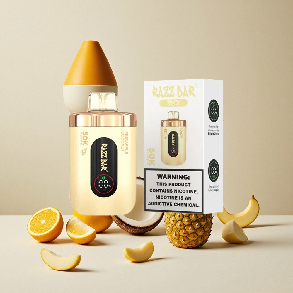 Razz Bar 50K Puffs Dispositivo di Vapo Monouso Ananas Cocco con Bobina Mesh 1.0 Ohm e Batteria 650 Mah Ricaricabile Tipo-C