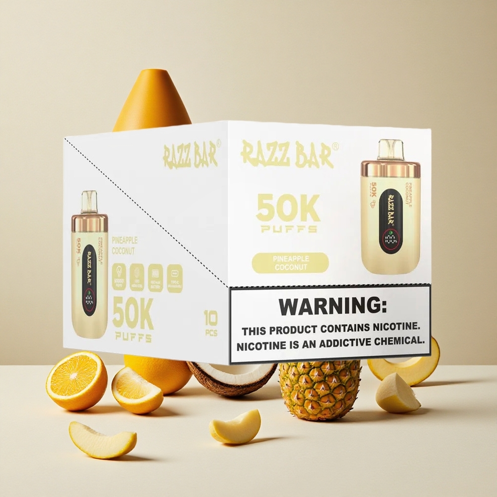 Razz Bar 50K Puffs Dispositivo di Vapo Monouso Ananas Cocco con Bobina Mesh 1.0 Ohm e Batteria 650 Mah Ricaricabile Tipo-C