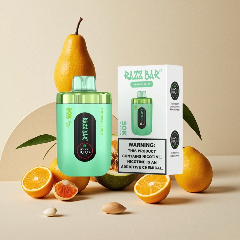Razz Bar 50K Puffs Dispositivo di Vapo Monouso Frutta Tropicale con Bobina Mesh 1.0 Ohm e Batteria 650 Mah Ricaricabile Tipo-C