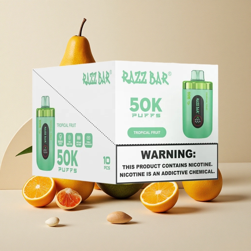 Razz Bar 50K Puffs Dispositivo di Vapo Monouso Frutta Tropicale con Bobina Mesh 1.0 Ohm e Batteria 650 Mah Ricaricabile Tipo-C