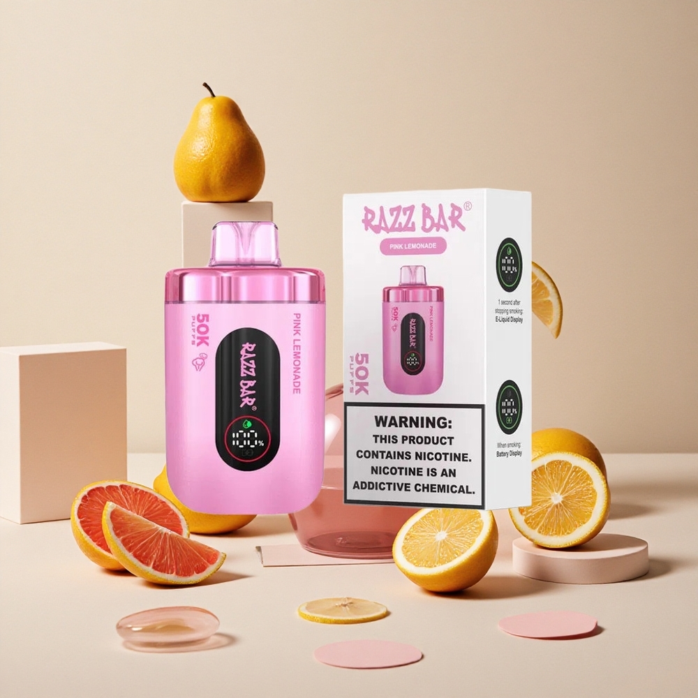 Razz Bar 50K Puffs Dispositivo di Vapo Monouso Limonata Rosa con Bobina Mesh 1.0 Ohm e Batteria 650 Mah Ricaricabile Tipo-C