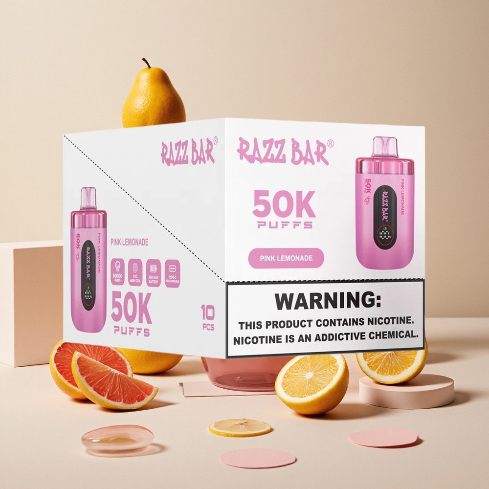 Razz Bar 50K Puffs Dispositivo di Vapo Monouso Limonata Rosa con Bobina Mesh 1.0 Ohm e Batteria 650 Mah Ricaricabile Tipo-C
