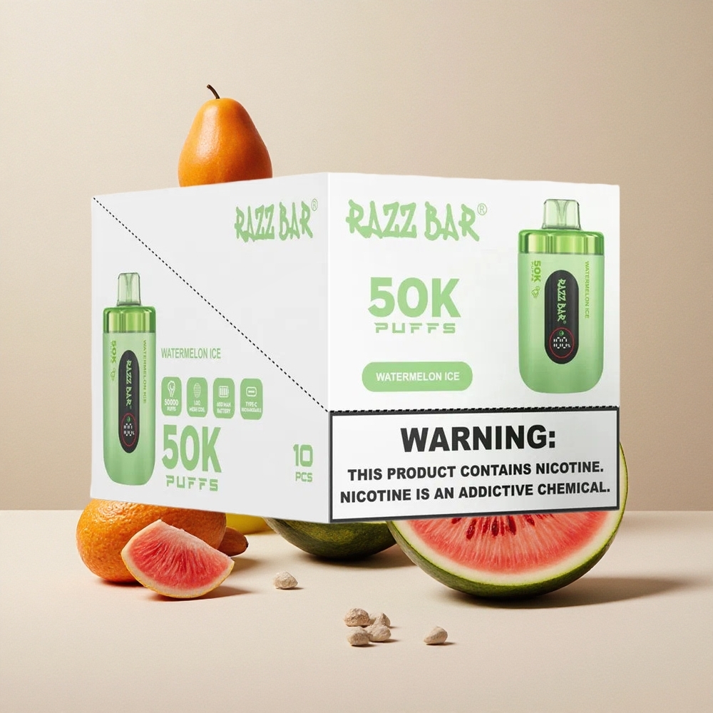 Razz Bar 50K Puffs Sigaretta Elettronica Monouso Anguria Ghiacciato con Bobina Mesh 1.0 Ohm e Batteria 650 Mah Ricaricabile Tipo-C
