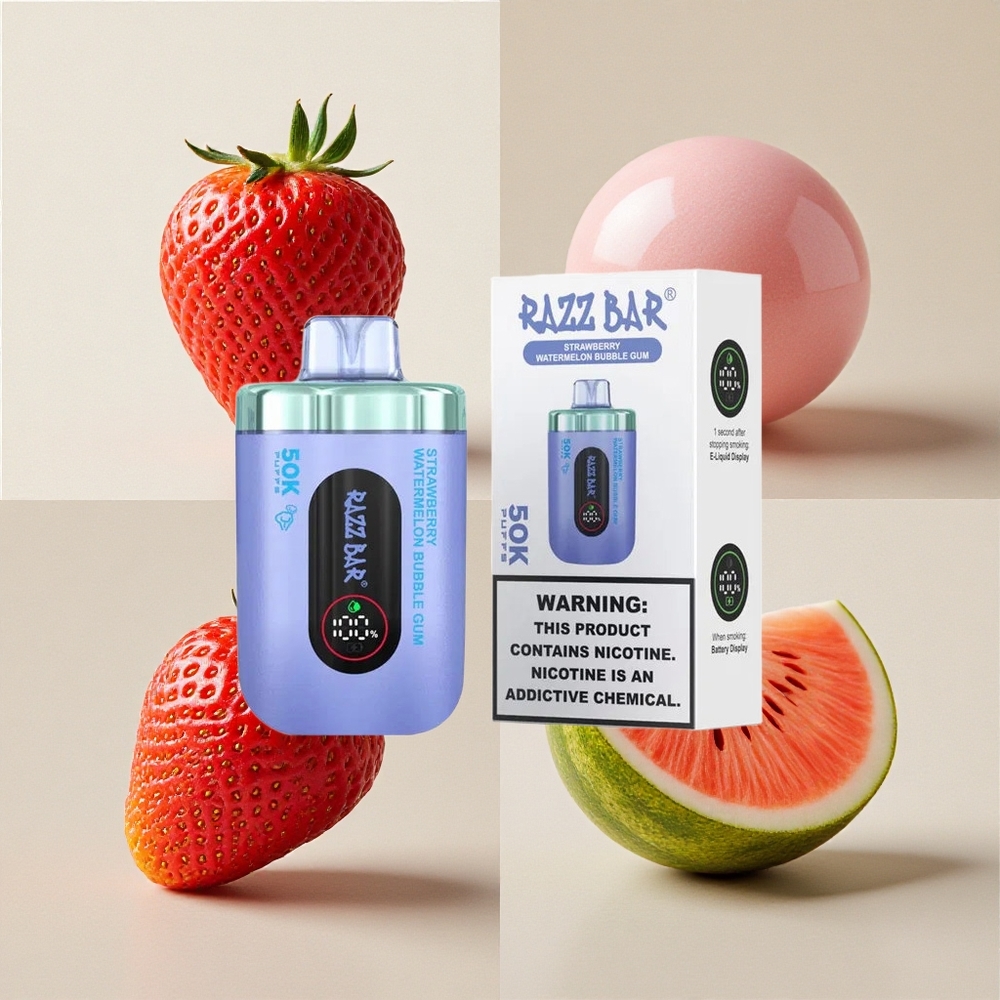 Razz Bar 50K Puffs Sigaretta elettronica usa e getta Fragola Anguria Gomma da Masticare con 50000 Tiri e Bobina Mesh 1.0 Ohm