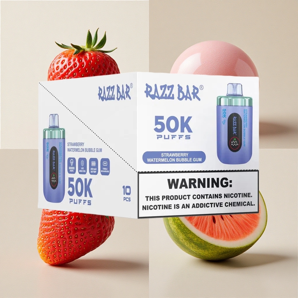Razz Bar 50K Puffs Sigaretta elettronica usa e getta Fragola Anguria Gomma da Masticare con 50000 Tiri e Bobina Mesh 1.0 Ohm