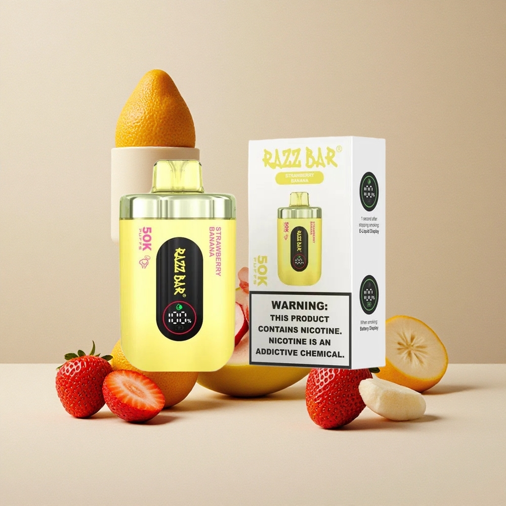 Razz Bar 50K Puffs Sigaretta elettronica usa e getta Fragola Banana con 50000 Tiri e Resistenza Mesh 1.0 Ohm