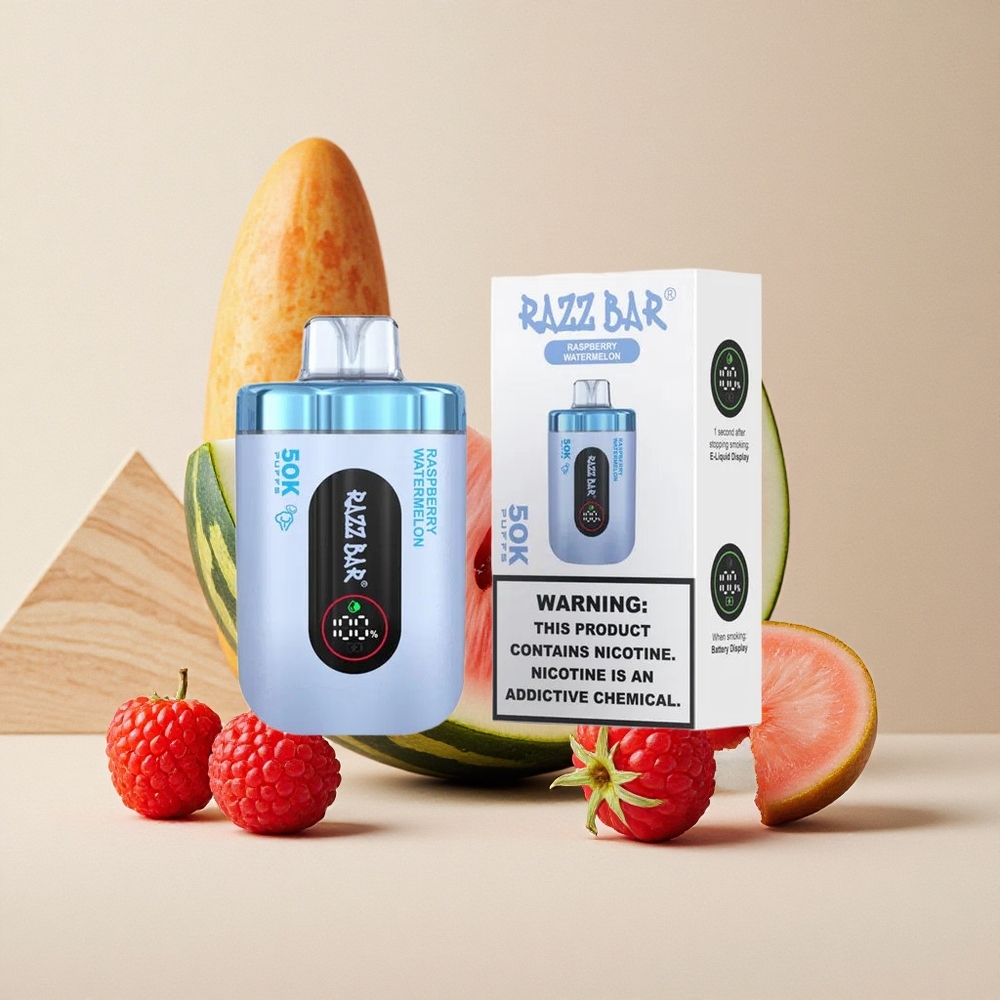 Razz Bar 50K Puffs Sigaretta elettronica usa e getta Lampone Anguria con 2% Nicotina e Batteria da 650 Mah Ricaricabile Type-C