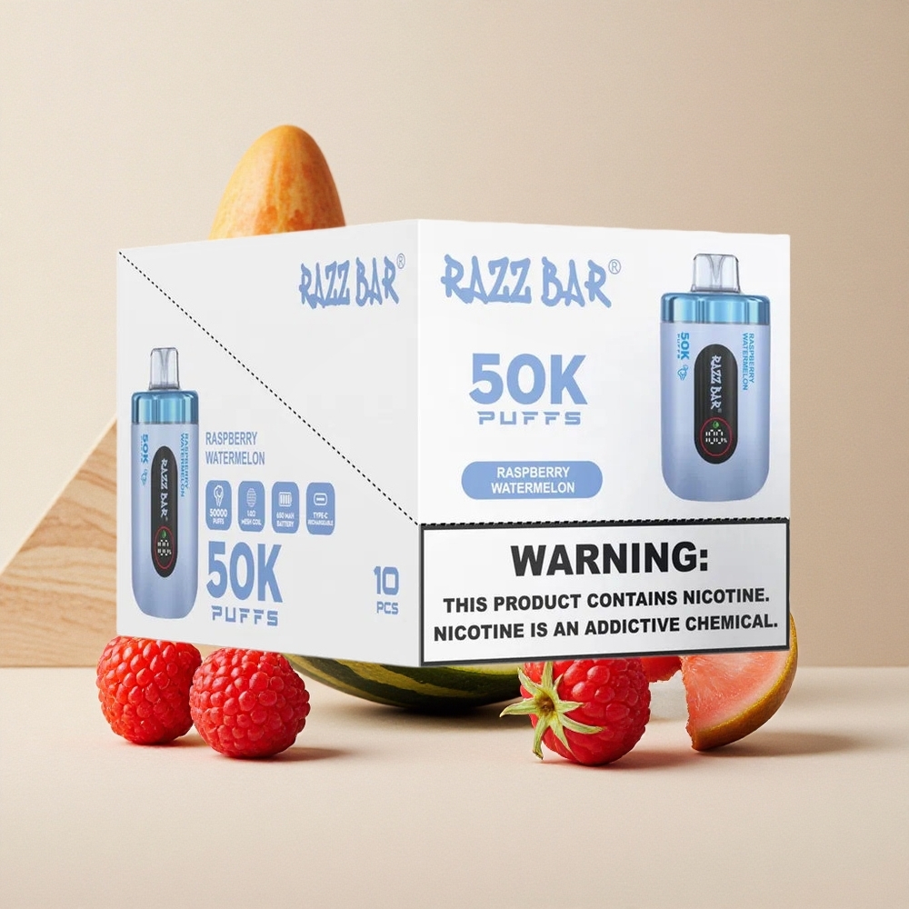 Razz Bar 50K Puffs Sigaretta elettronica usa e getta Lampone Anguria con 2% Nicotina e Batteria da 650 Mah Ricaricabile Type-C