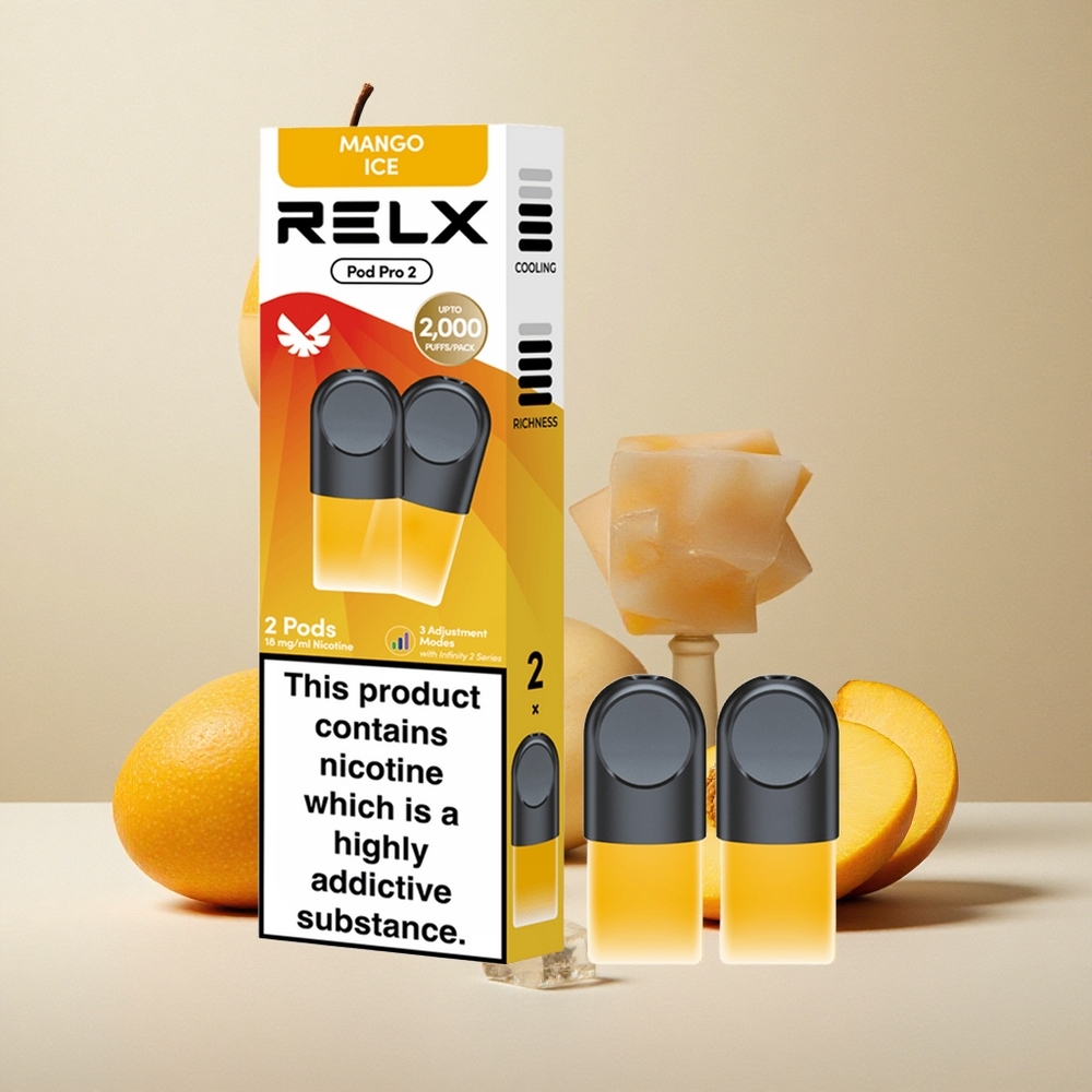 RELX Pod Pro 2 Dispositivo di Vapo Ghiaccio Mango 1.9ml 600 boccate 1.8% Nicotina
