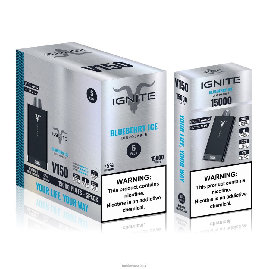 IGNITE V150 penna vaporizzatore confezione da 5 668PR82 ghiaccio al mirtillo IGNITE in italian