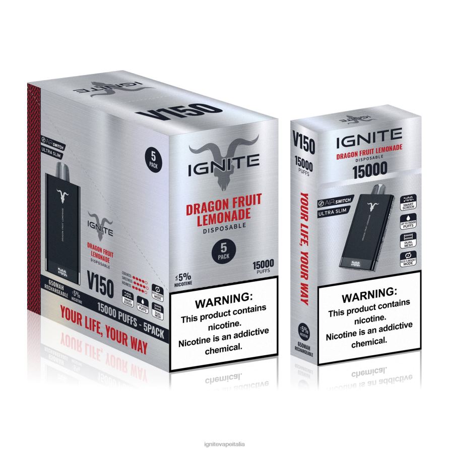 IGNITE V150 penna vaporizzatore confezione da 5 668PR84 limonata al frutto del drago IGNITE vape roma