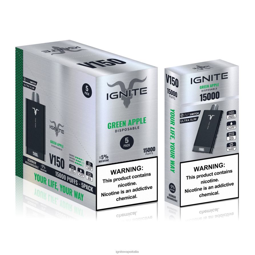 IGNITE V150 penna vaporizzatore confezione da 5 668PR85 Mela verde IGNITE vape milano
