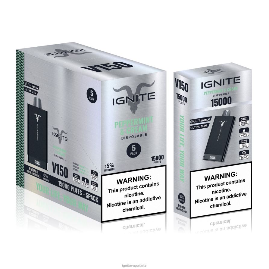 IGNITE V150 penna vaporizzatore confezione da 5 668PR88 menta piperita e panna IGNITE prezzo italia