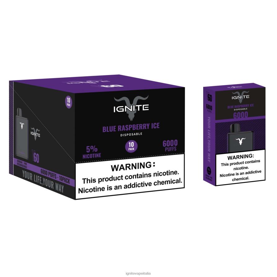 IGNITE V60 penna vaporizzatore confezione da 10 668PR15 ghiaccio al lampone blu IGNITE vape milano
