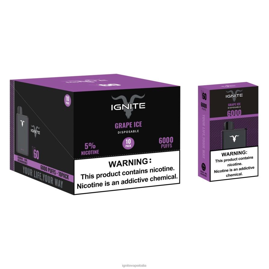 IGNITE V60 penna vaporizzatore confezione da 10 668PR18 ghiaccio d'uva IGNITE prezzo italia